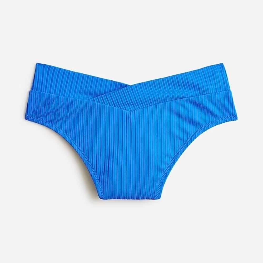 Nwt J. Crew Wide Rib Crossover Cheeky Bikini Bottoms in Blue size XS